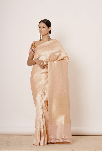 Gold Banarasi Silk Sari with Geometric Motifs