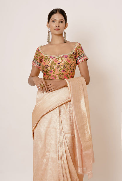 Gold Banarasi Silk Sari with Geometric Motifs