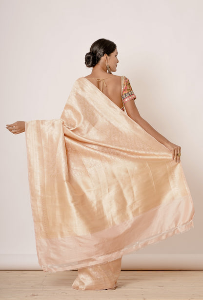 Gold Banarasi Silk Sari with Geometric Motifs