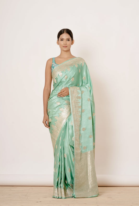 AQUA TURQOUISE SILVER ZARI SARI