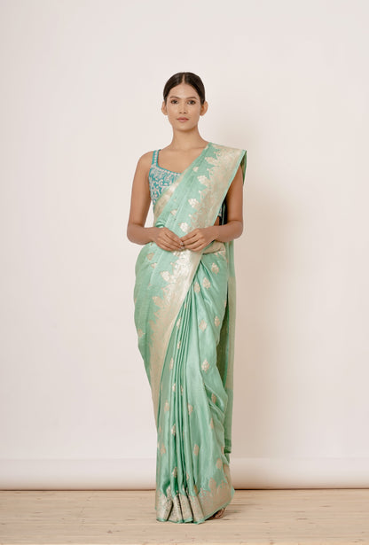 AQUA TURQOUISE SILVER ZARI SARI