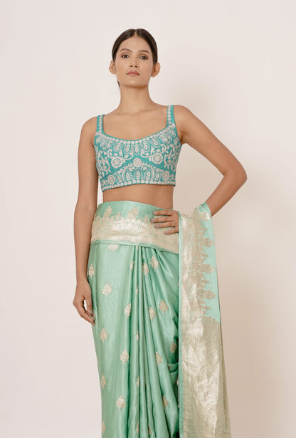 AQUA TURQOUISE SILVER ZARI SARI