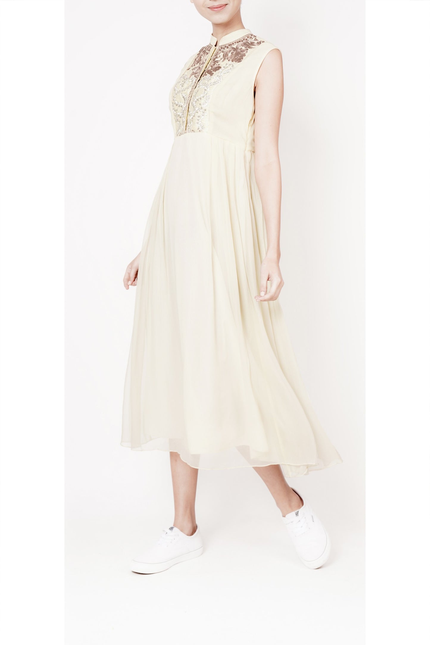 Cream embroidered long dress