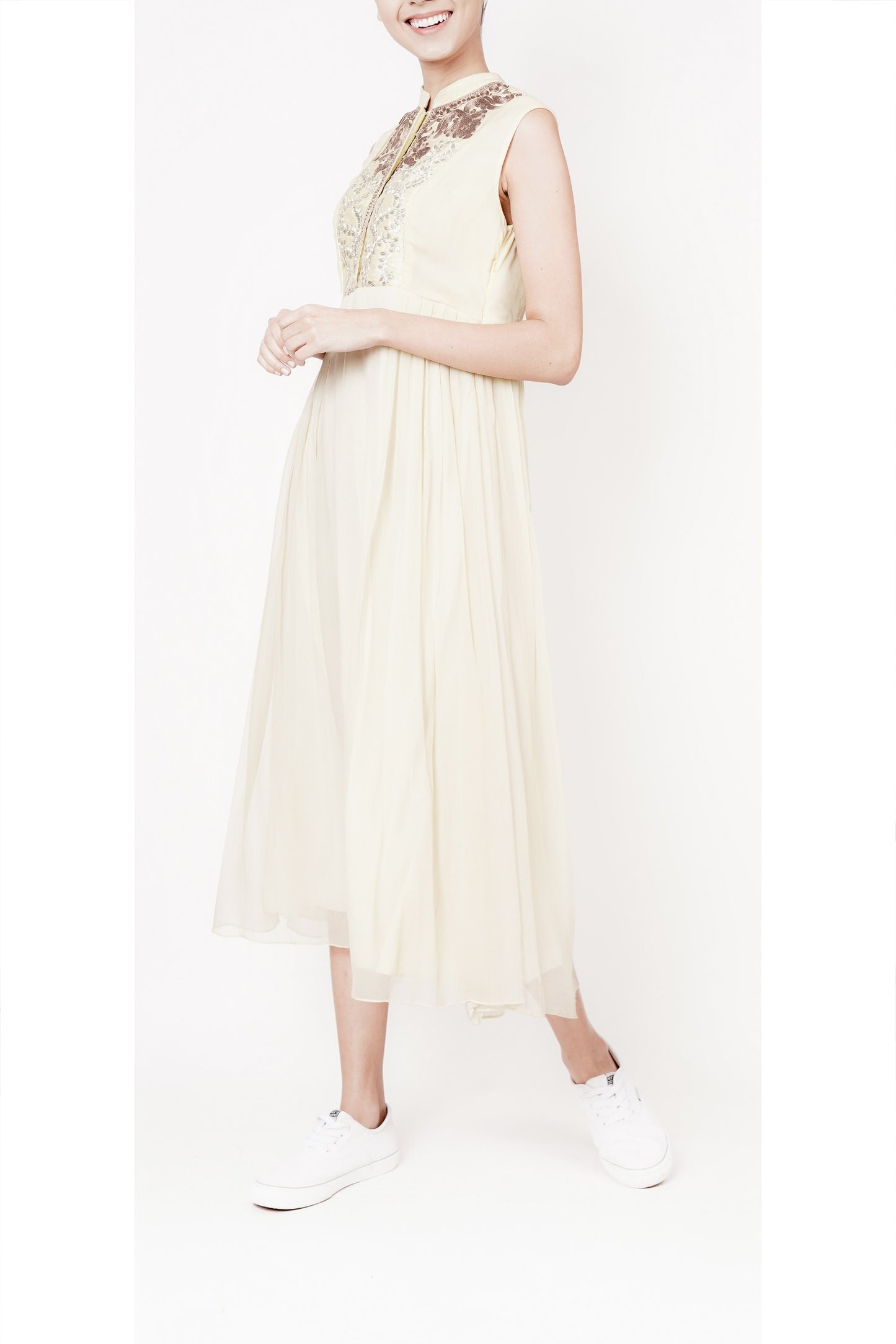 Cream embroidered long dress