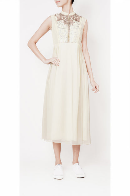 Cream embroidered long dress