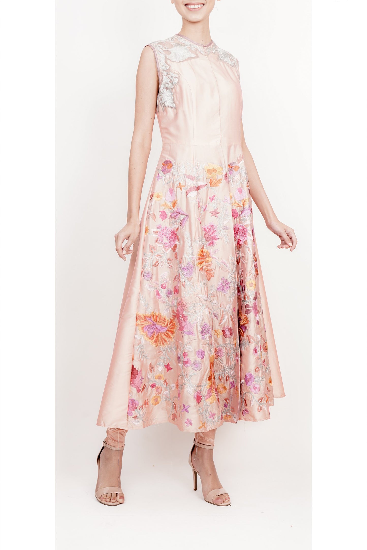 Peach floral embroidred Jacket kurta dress