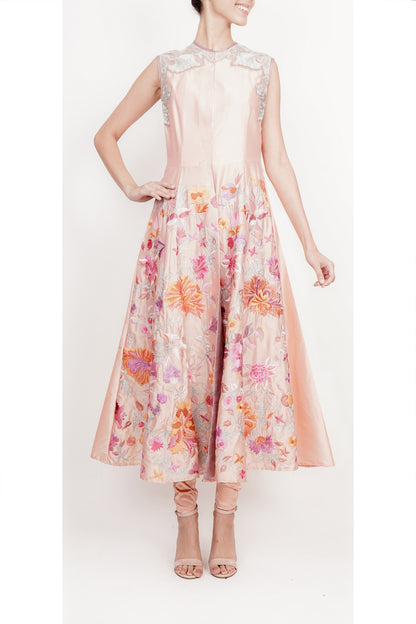 Peach floral embroidred Jacket kurta dress