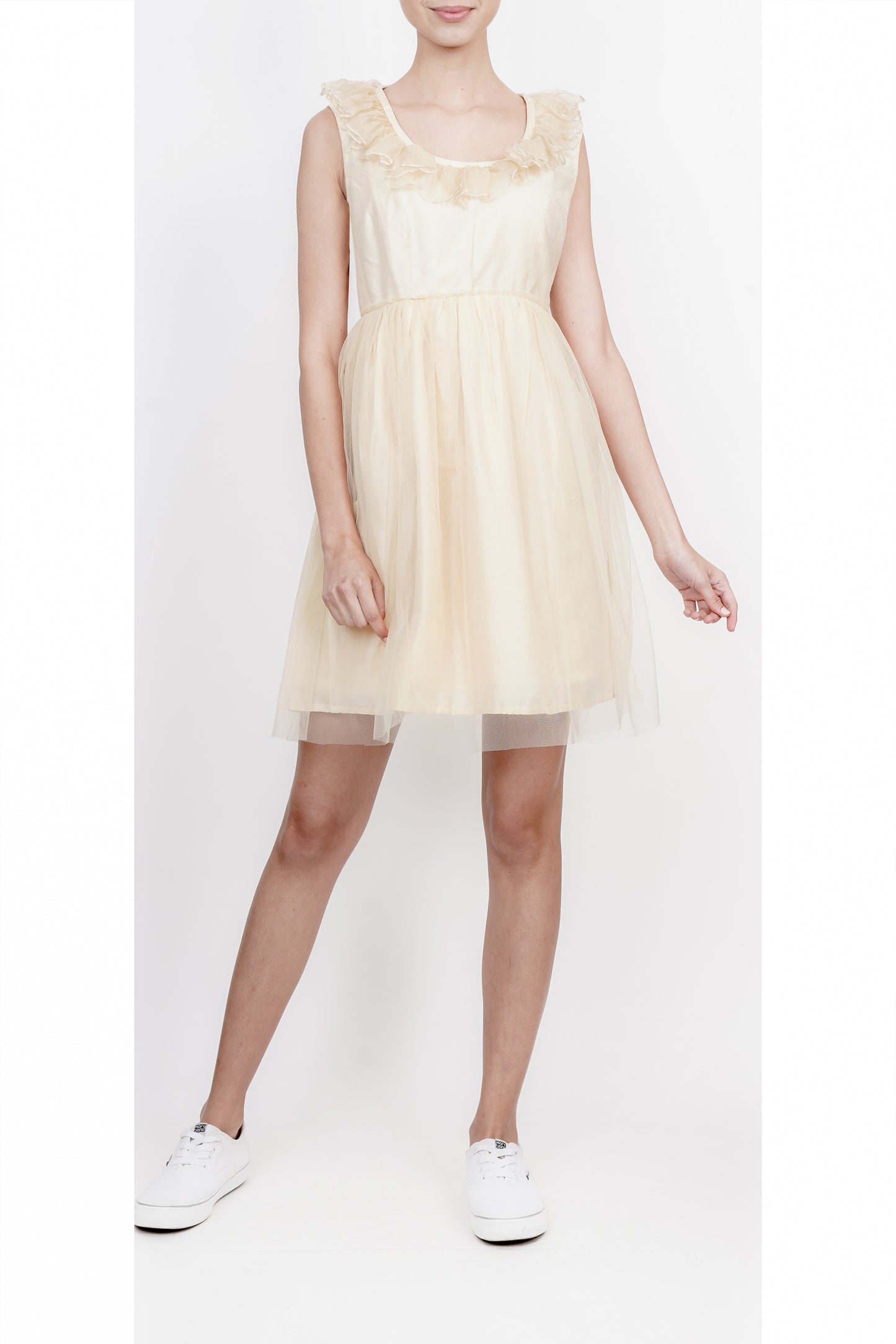 Ivory dress with frills on neckline