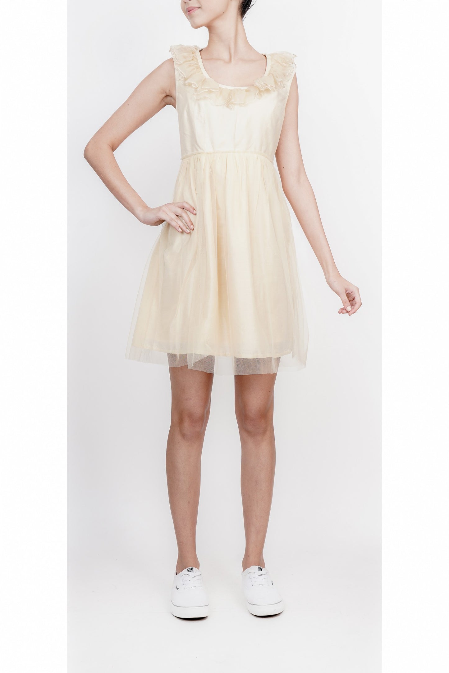 Ivory dress with frills on neckline