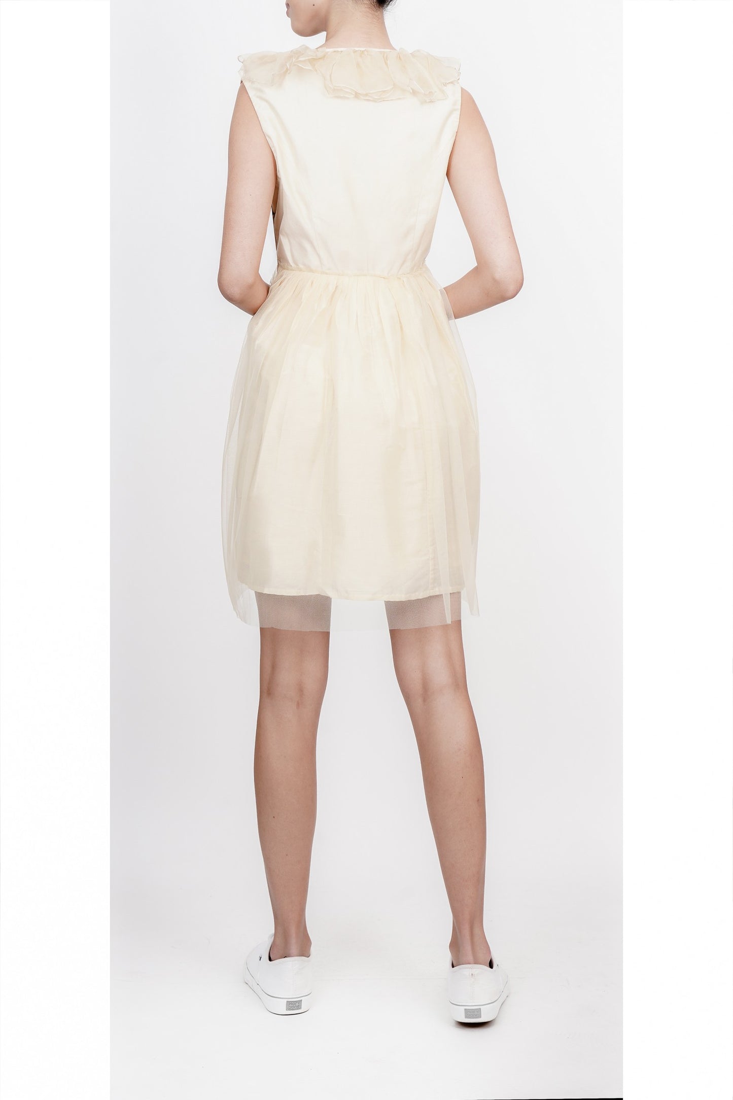 Ivory dress with frills on neckline