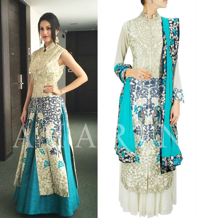 Ivory Turquoise Bird Embroidered Lehenga