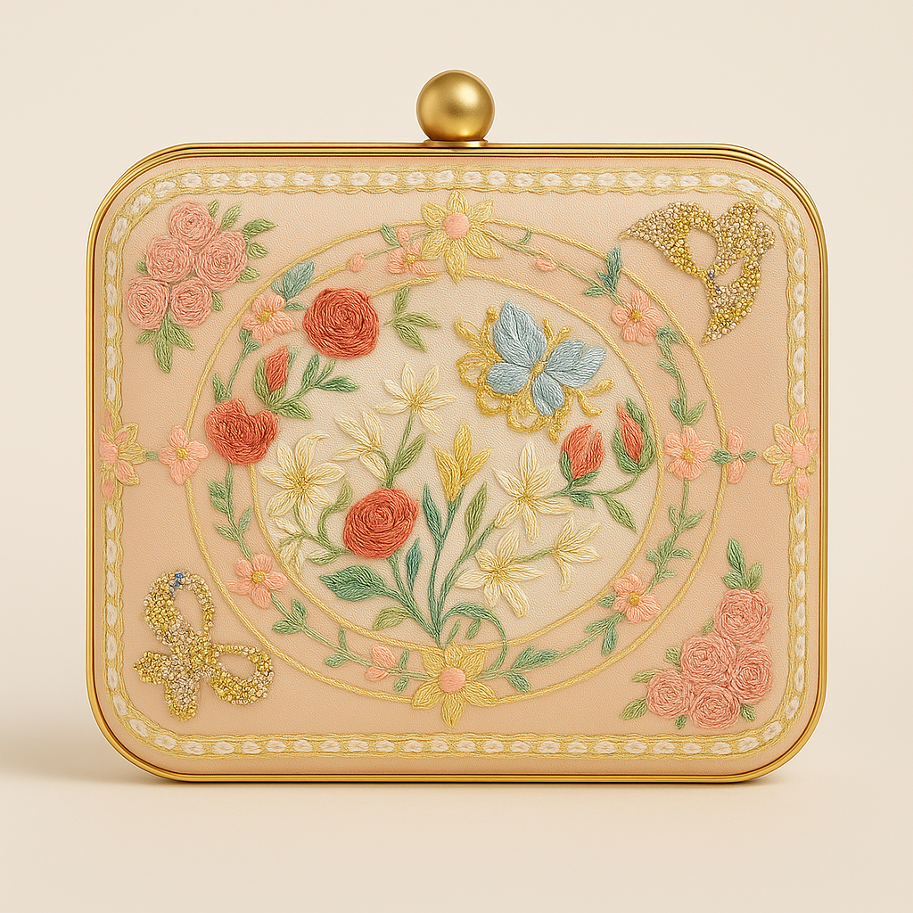 Vintage Bloom Embroidered Blush Clutch