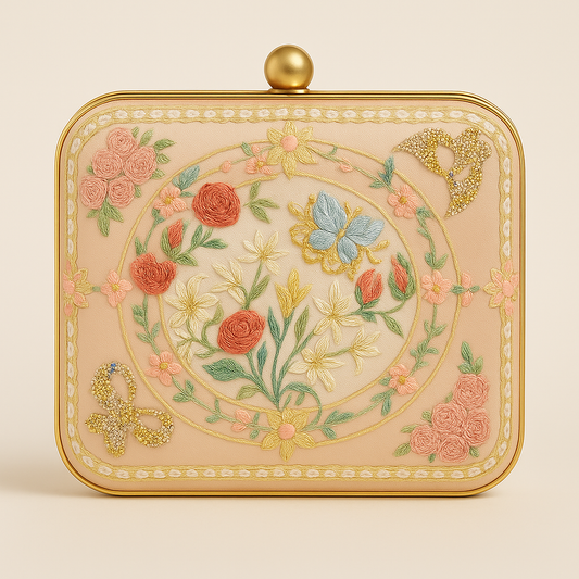 Vintage Bloom Embroidered Blush Clutch