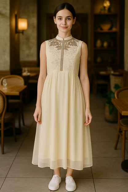 Cream embroidered long dress
