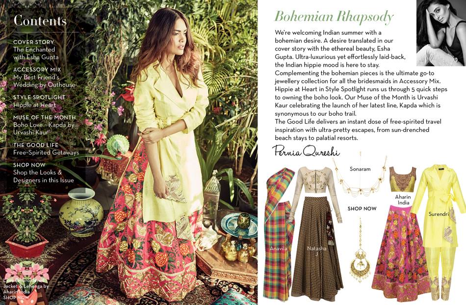 Esha Gupta in Pink Butterfly and Floral Embroidered Lehenga and Lime Green Blouse Set