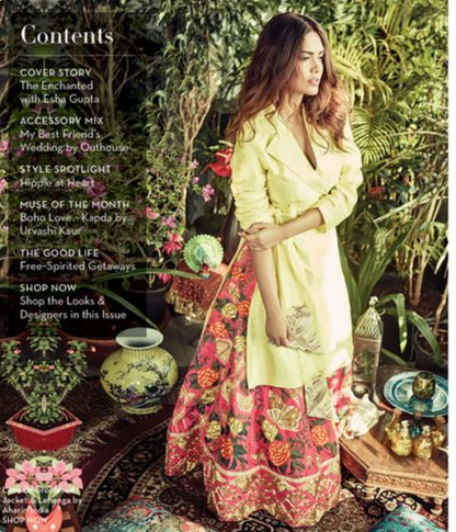 Esha Gupta in Pink Butterfly and Floral Embroidered Lehenga and Lime Green Blouse Set