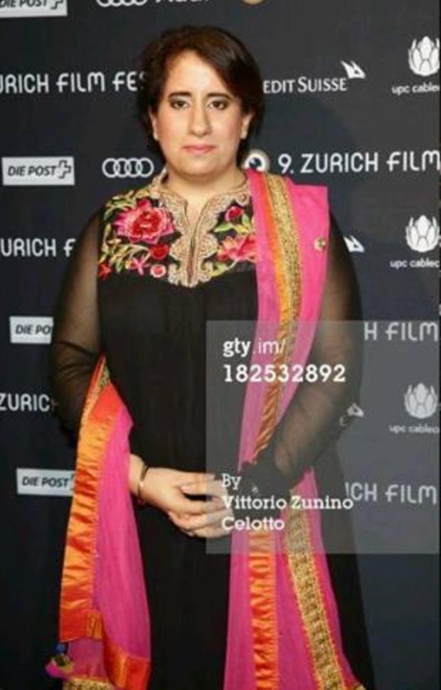 Guneet Monga in Black Anarkali set with floral embroidery