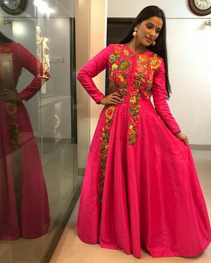 Fuchsia Pink Floral Embroidered Jacket/Kurta Set