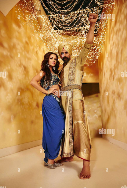 Amy Jackson In Blue Blouse, jacket and Dhoti set