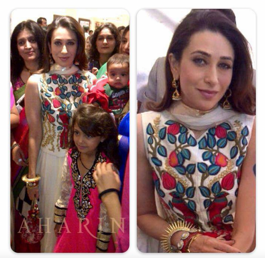 Karishma Kapoor in Ivory jacket with tunic and palazzo pants