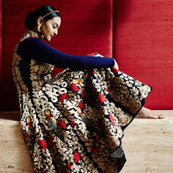 Navy blue Flared Anarkali with Bird Embroidered motifs and palazzo pants