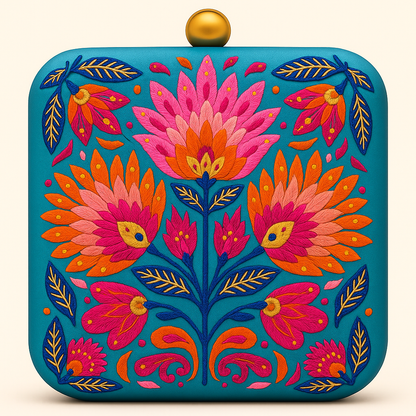 Golden Bee Embroidered Clutch in Ivory Satin with Floral Detailing (Copy)