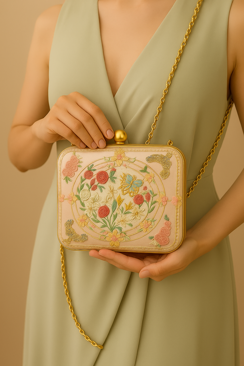 Vintage Bloom Embroidered Blush Clutch