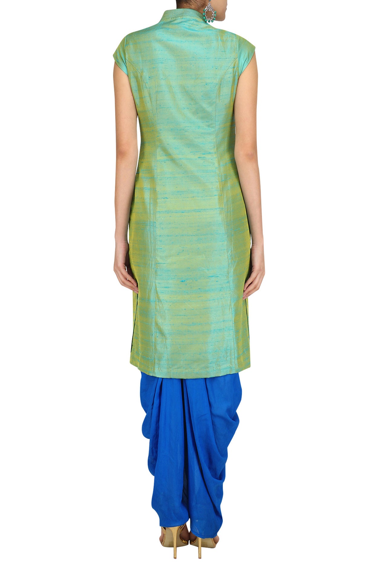 Pista Green Dual Tone Zari Embroidery Achkan kurta with Blue Dhoti Pants