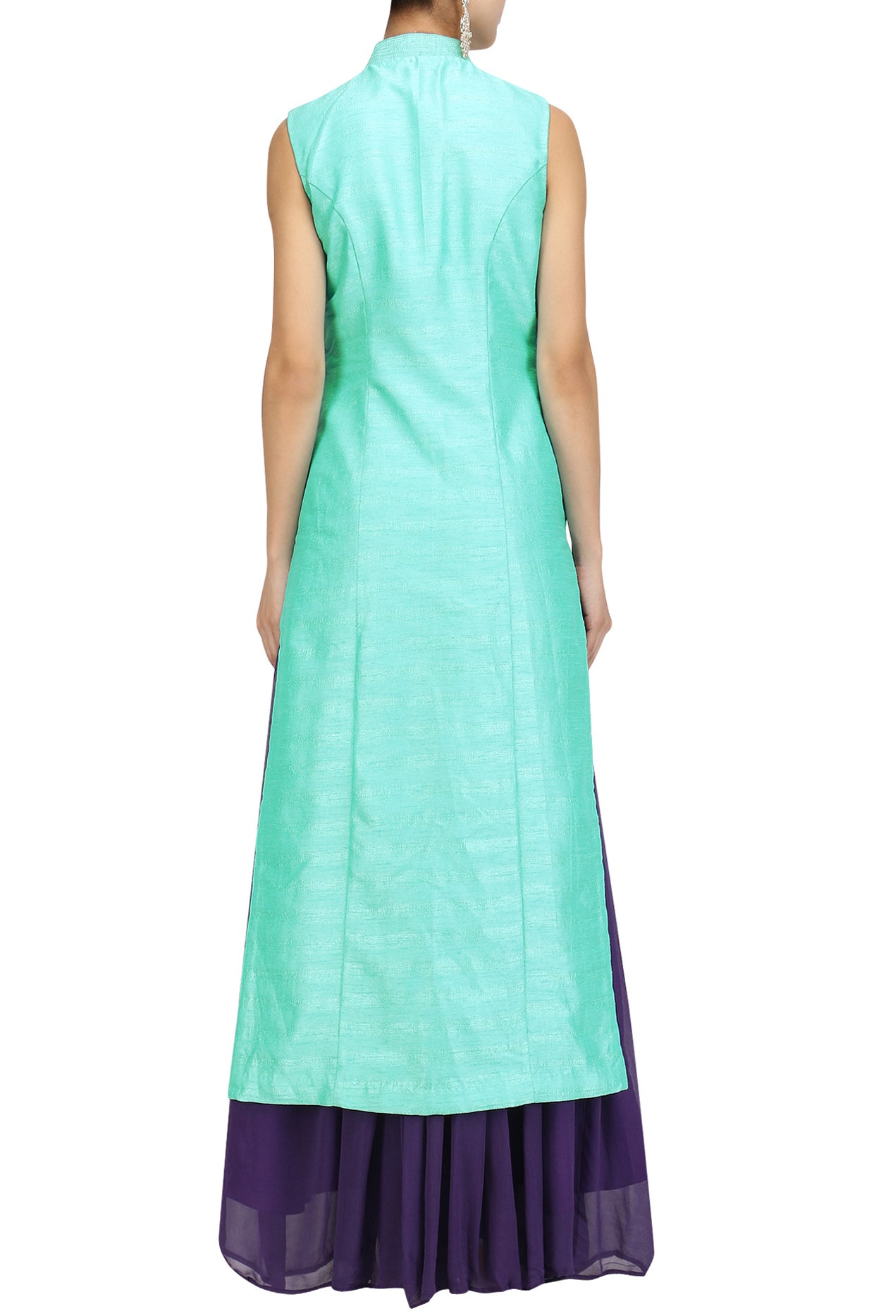 Turquoise Jaal Embroidered Jacket Kurta with Mauve Lehenga Skirt and Dupatta Set