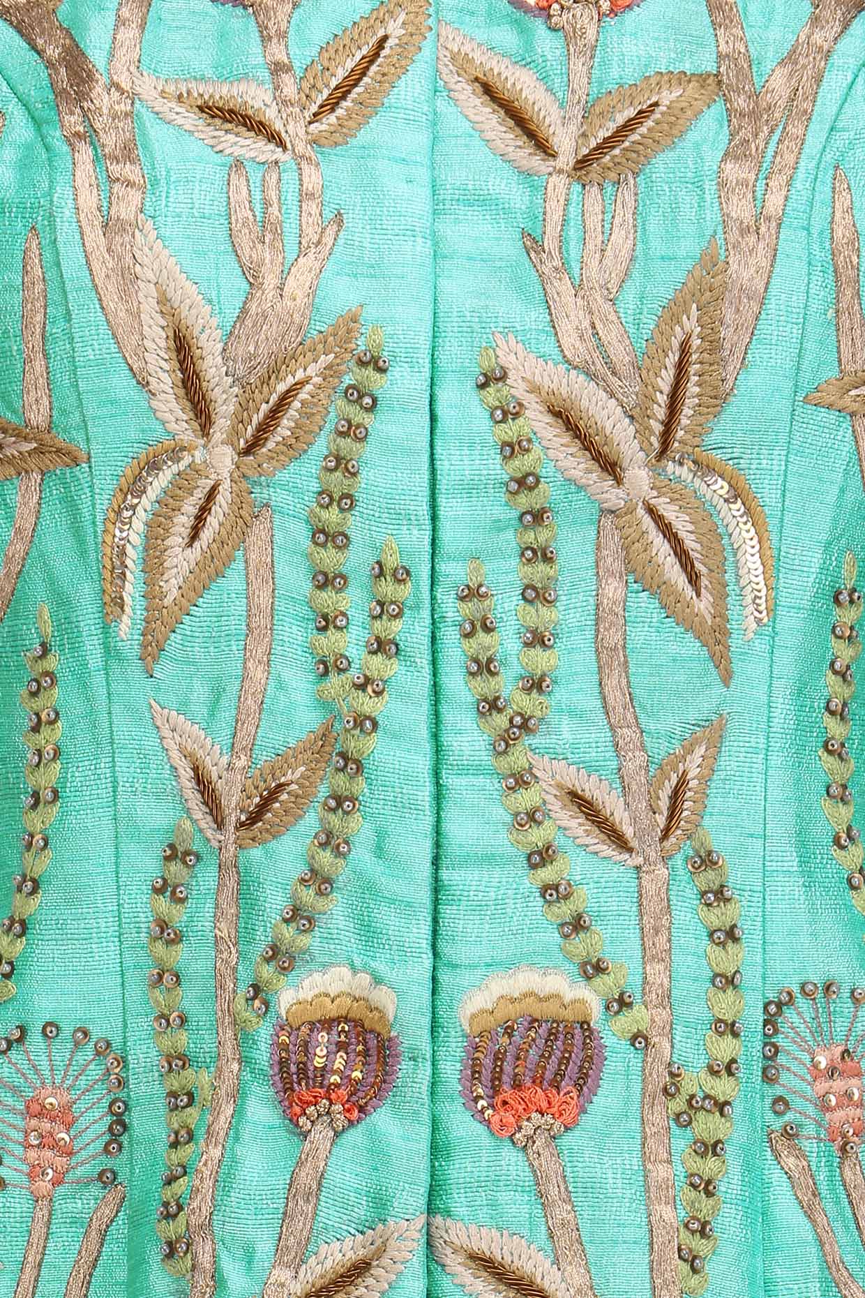 Turquoise Jaal Embroidered Jacket Kurta with Mauve Lehenga Skirt and Dupatta Set