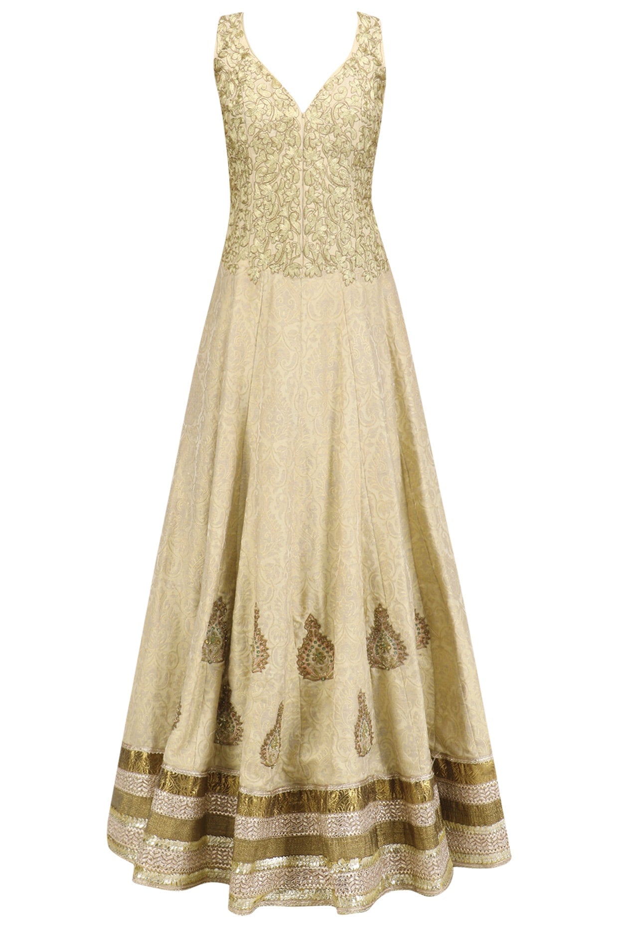 Gold Embroidered  Flared Silk Anarkali and Dupatta Set