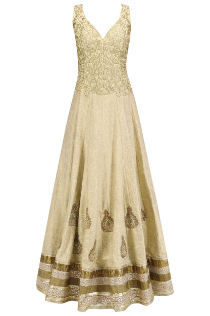 Gold Embroidered  Flared Silk Anarkali and Dupatta Set
