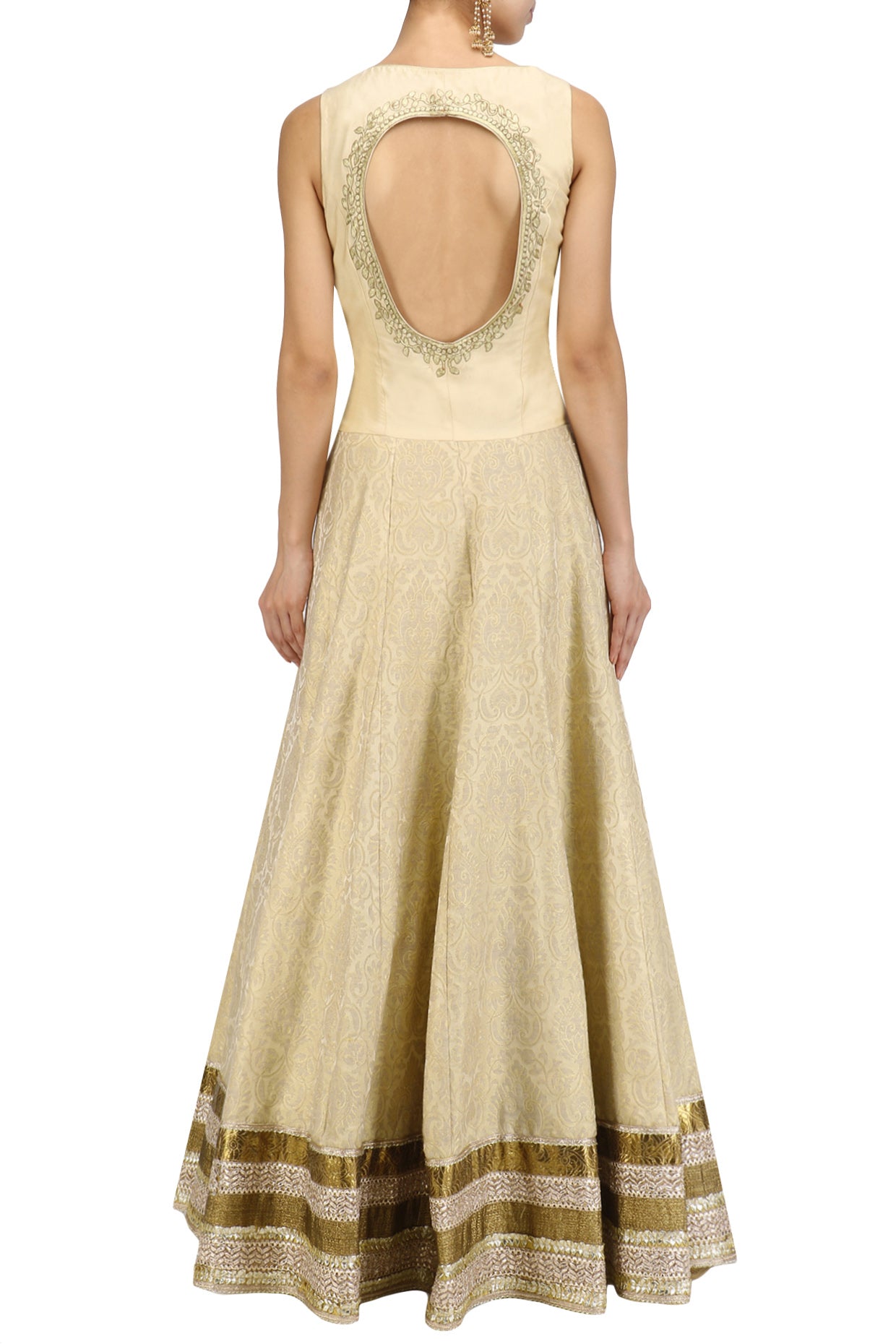 Gold Embroidered  Flared Silk Anarkali and Dupatta Set