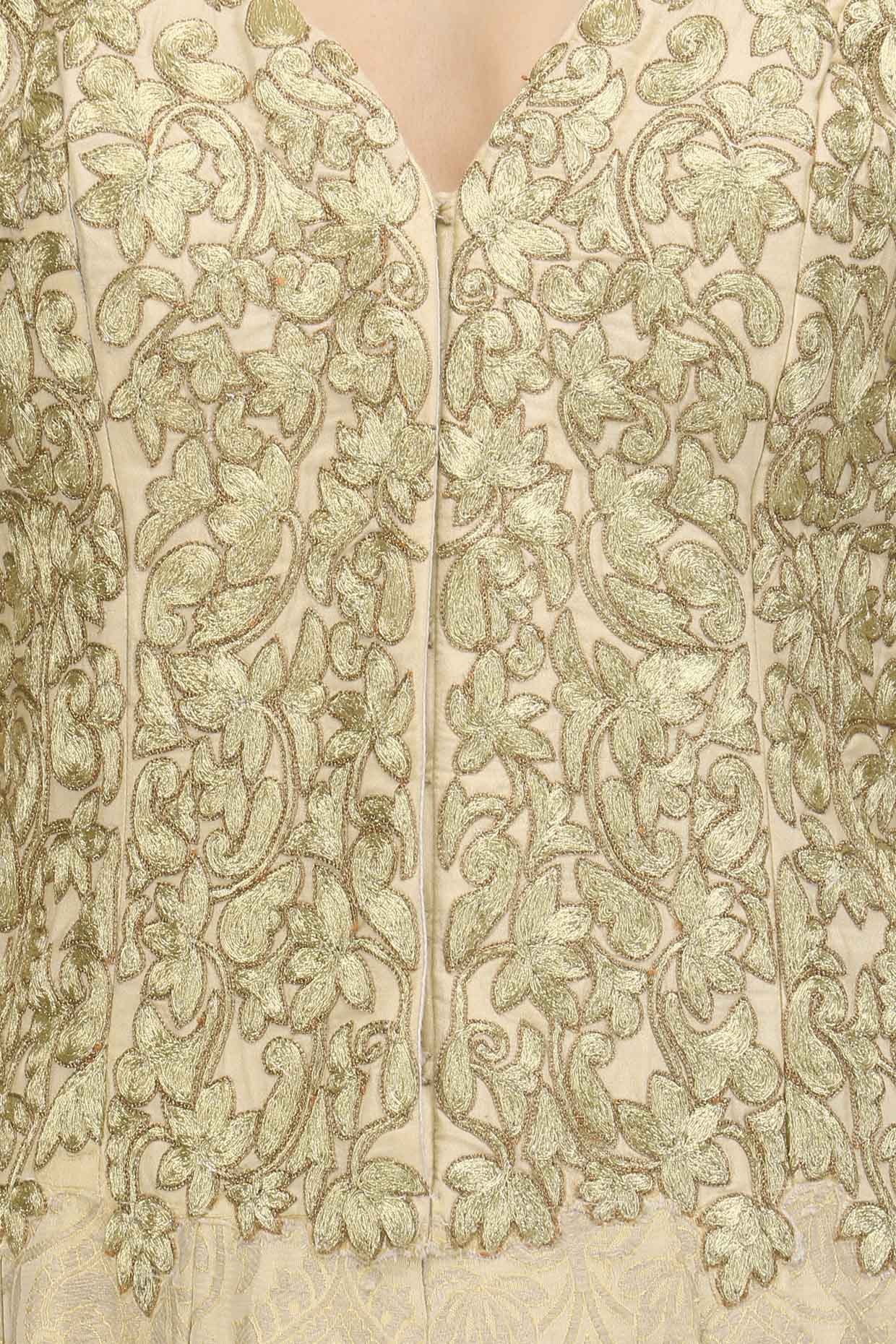 Gold Embroidered  Flared Silk Anarkali and Dupatta Set