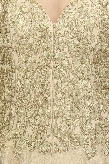 Gold Embroidered  Flared Silk Anarkali and Dupatta Set