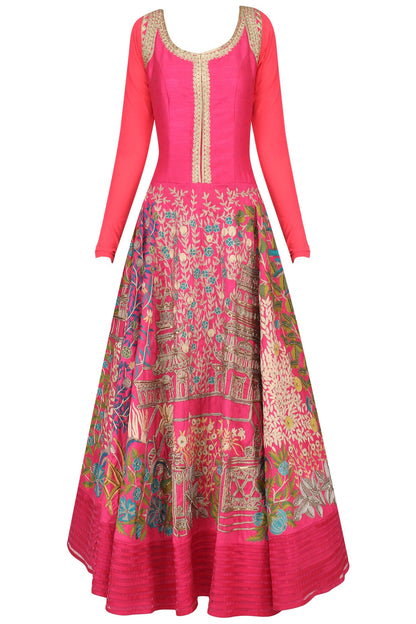 Fuschia Pink Full Length Floral Heavy Embroidered Anarkali
