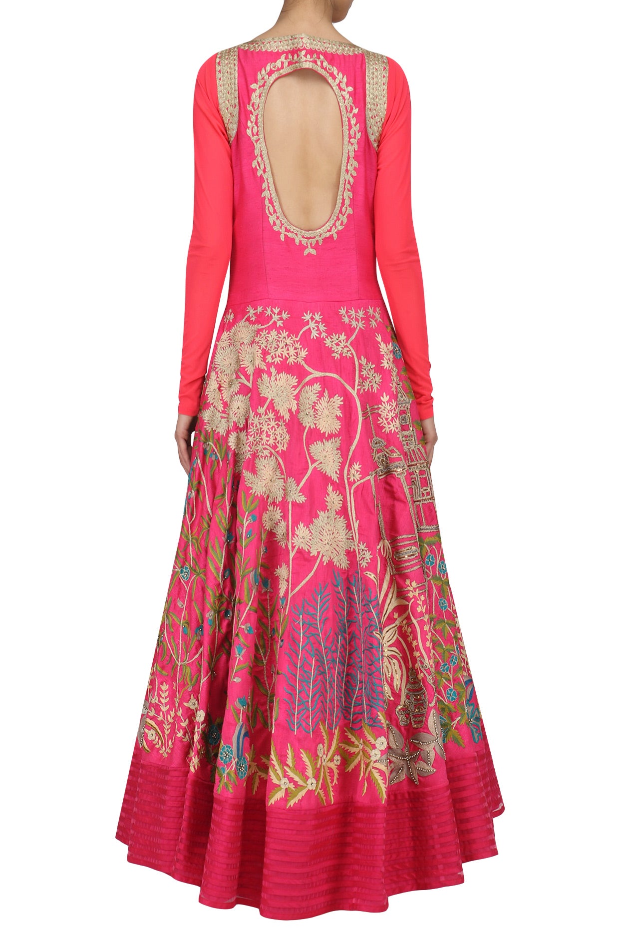 Fuschia Pink Full Length Floral Heavy Embroidered Anarkali
