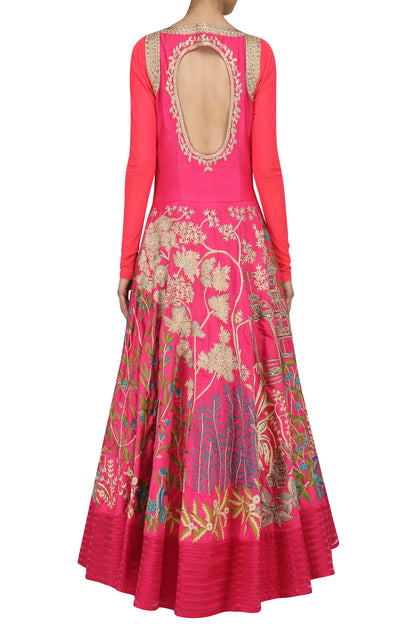 Fuschia Pink Full Length Floral Heavy Embroidered Anarkali