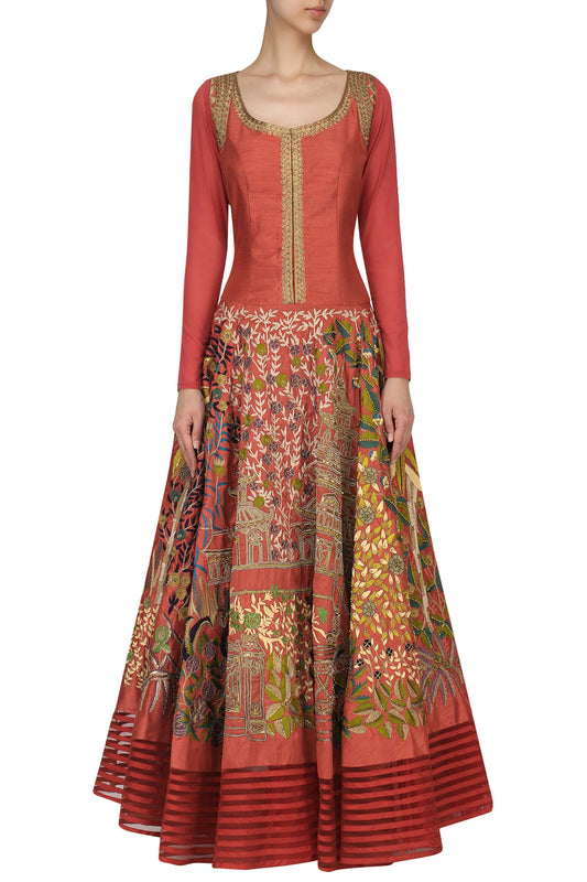 Maroon Floral Embroidered Anarkali