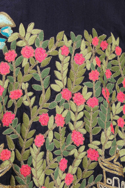 Navy Blue Floral Embroidered Floor Length Heavy Anarkali Gown