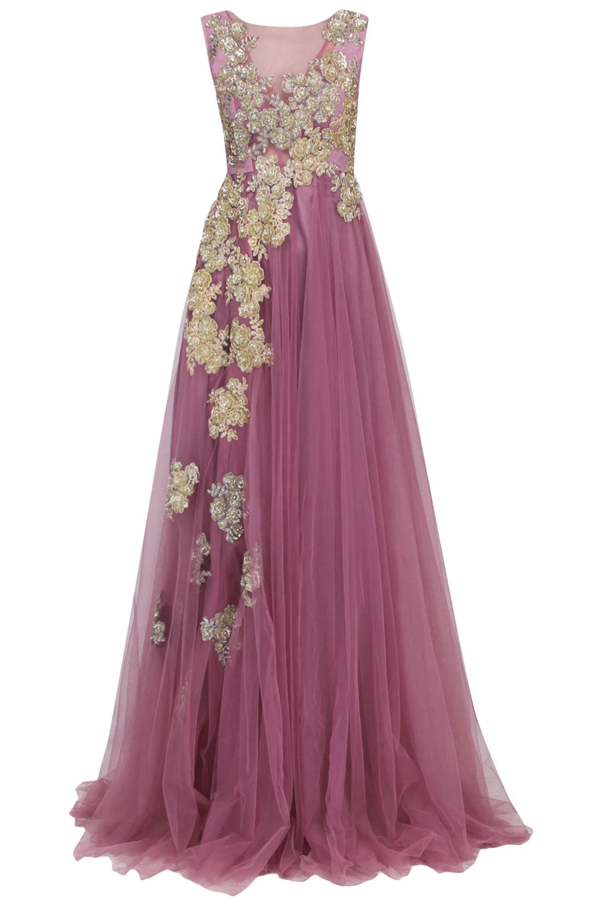 Dark Mauve Onion Pink Floral Motif Gown