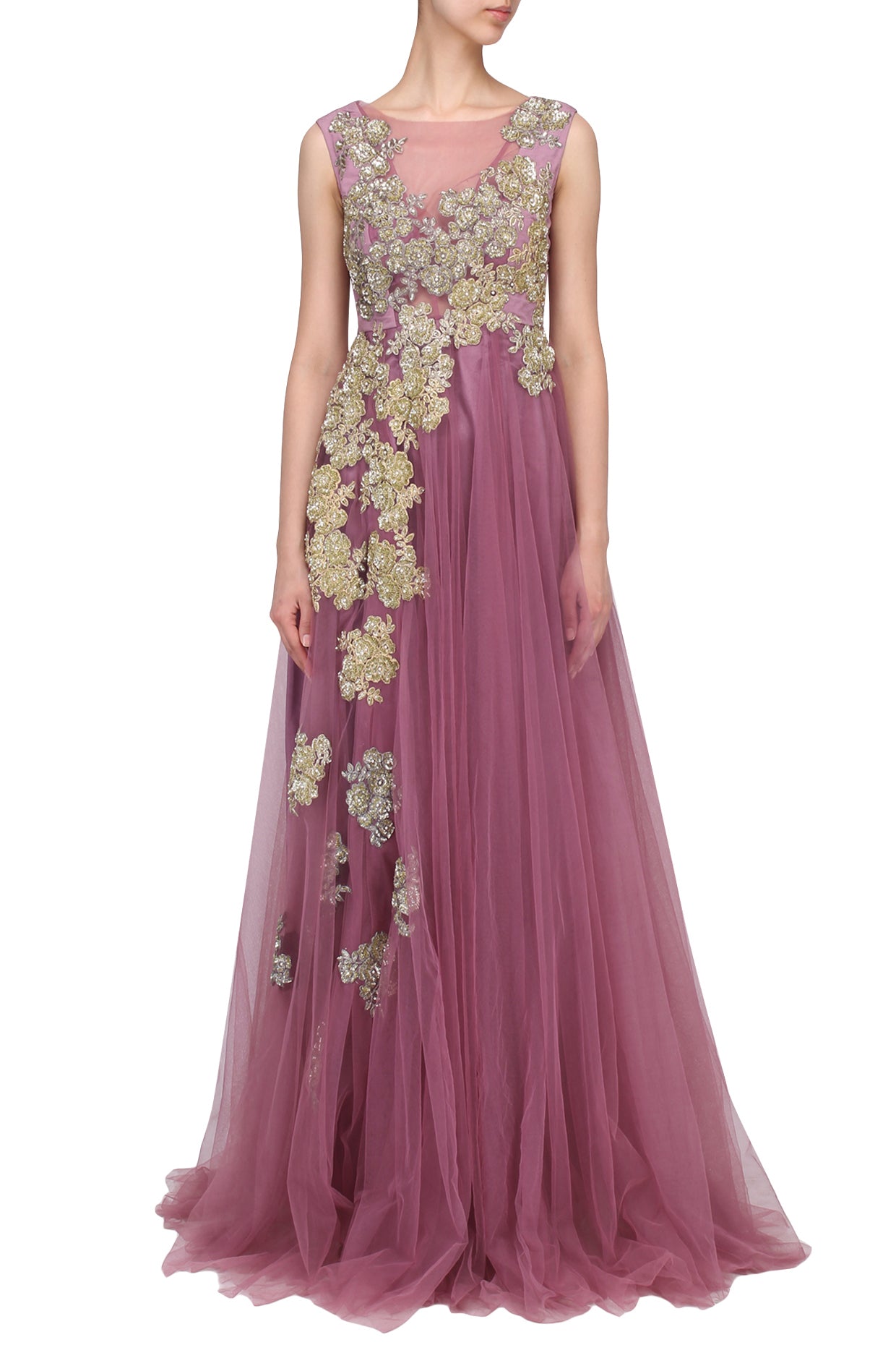 Dark Mauve Onion Pink Floral Motif Gown