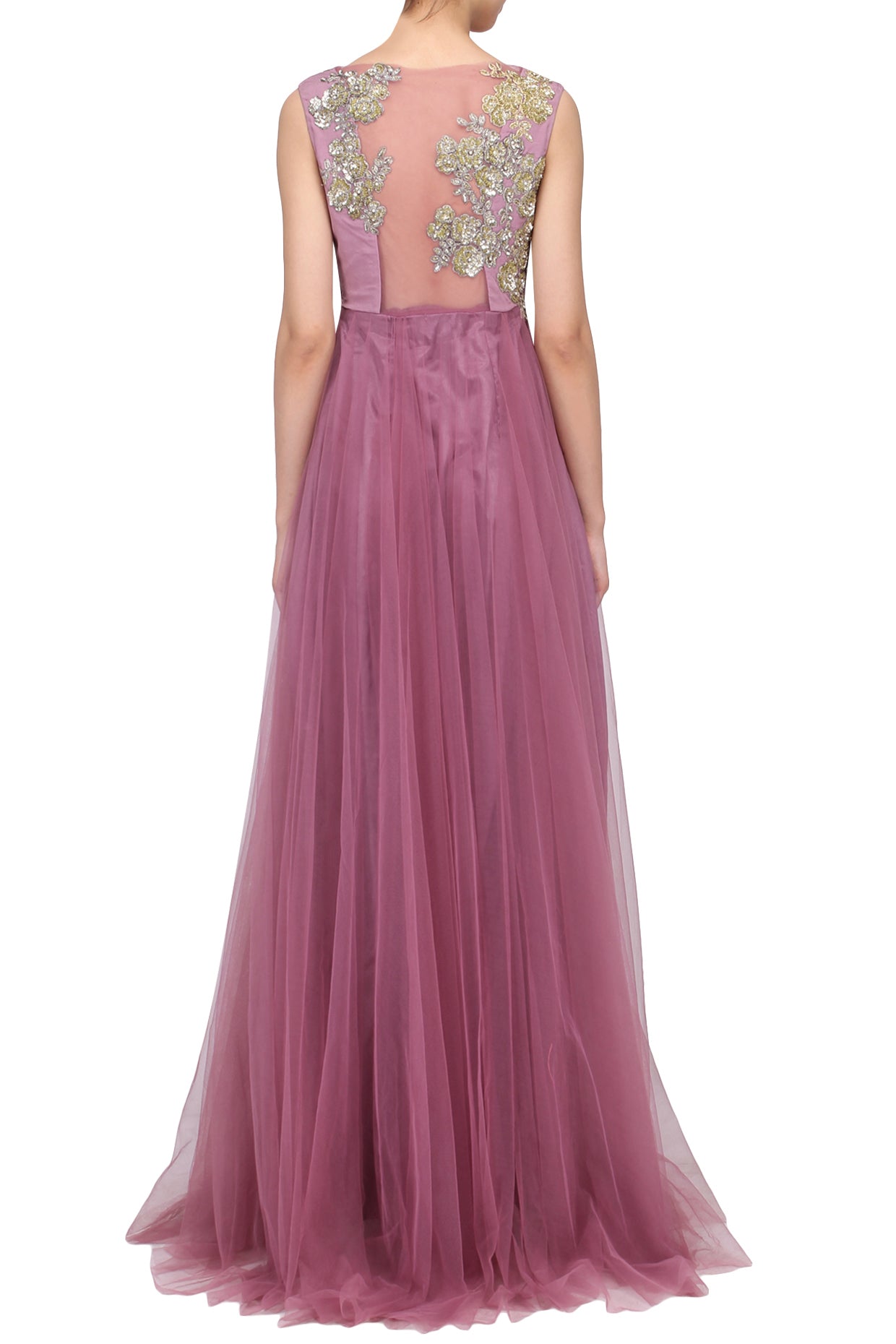 Dark Mauve Onion Pink Floral Motif Gown