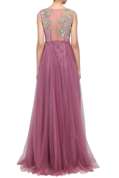 Dark Mauve Onion Pink Floral Motif Gown