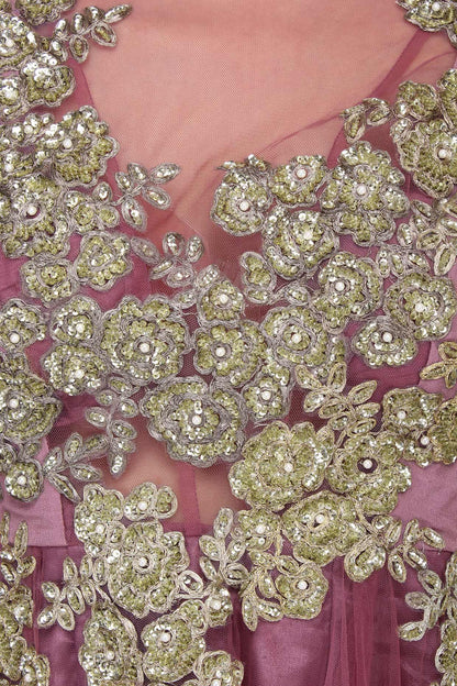 Dark Mauve Onion Pink Floral Motif Gown