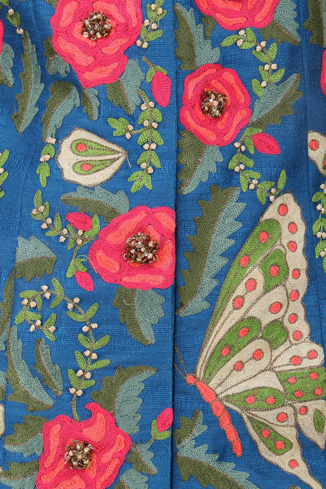 Teal heavily embroidered long jacket with Green Lehanga skirt set