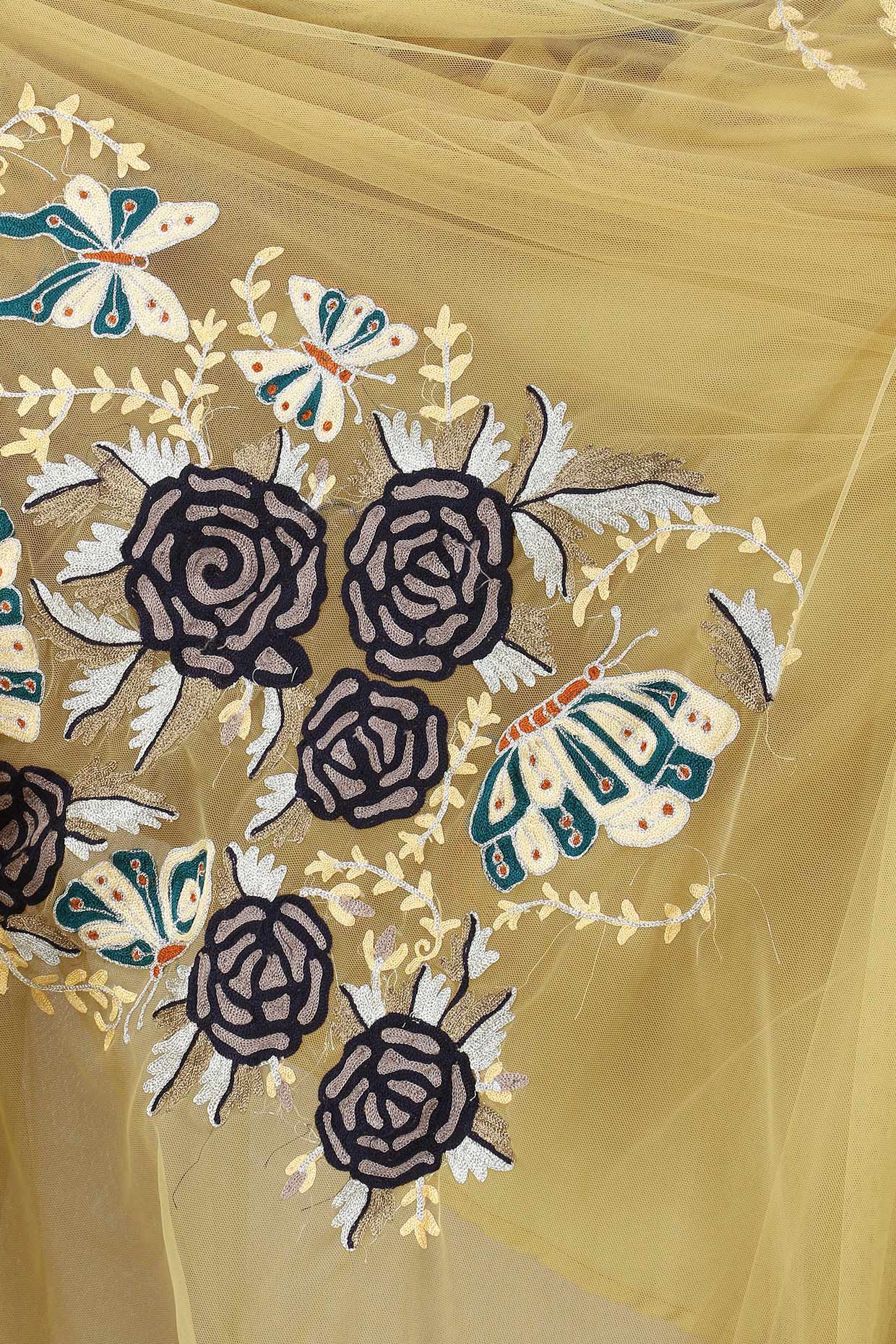 Gold Embroidered  Rose & Butterfly Layered Gown