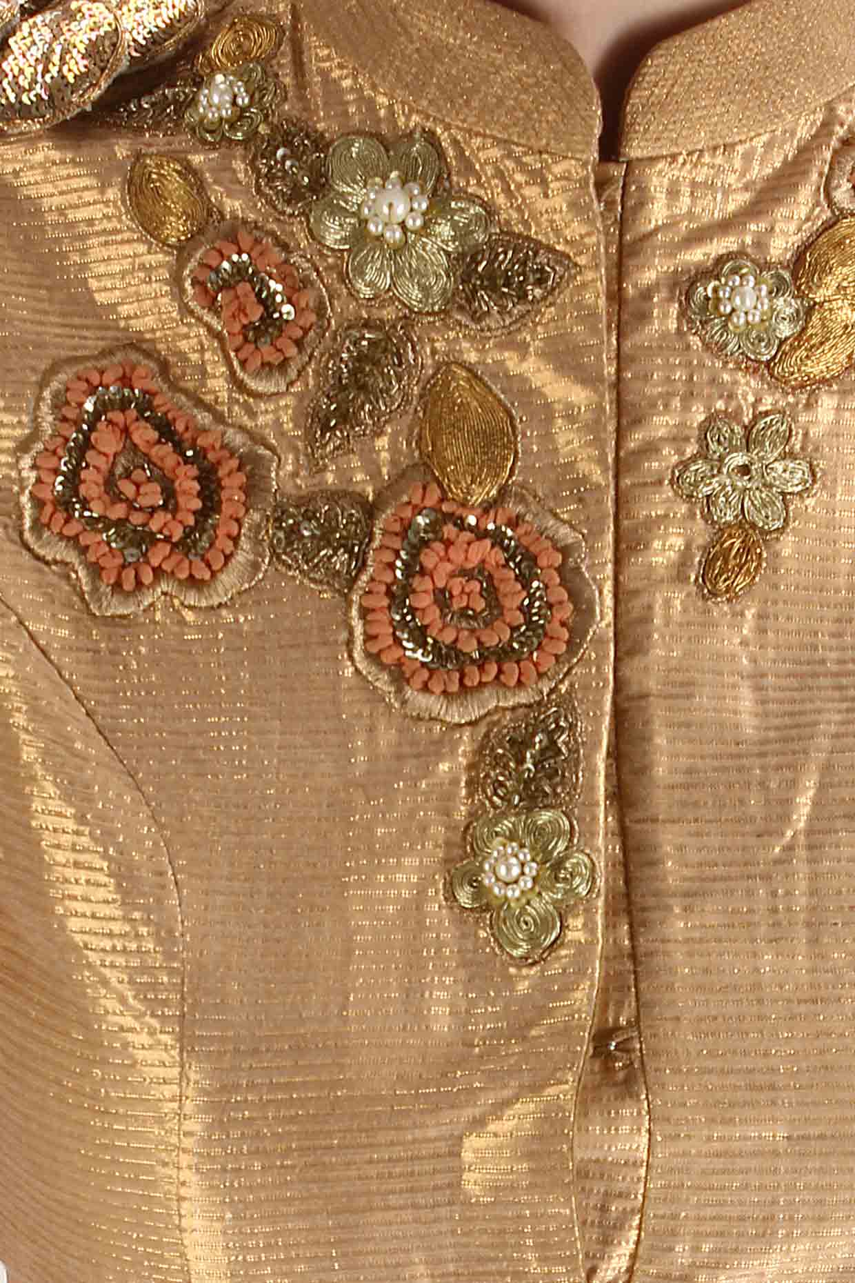 Pink Floral Zardozi and Resham Embroidered Lehenga and Gold Blouse Set