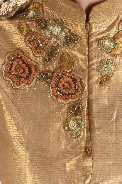 Pink Floral Zardozi and Resham Embroidered Lehenga and Gold Blouse Set