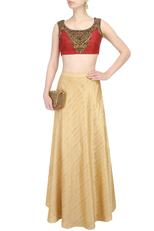 Red Heavy Blouse with Antique Zardozi